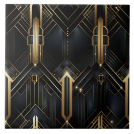 Schwarz und Gold Art Deco, geometrischer Spaß Fliese