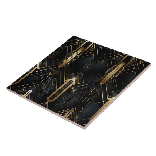 Schwarz und Gold Art Deco, geometrischer Spaß Fliese (Seite)