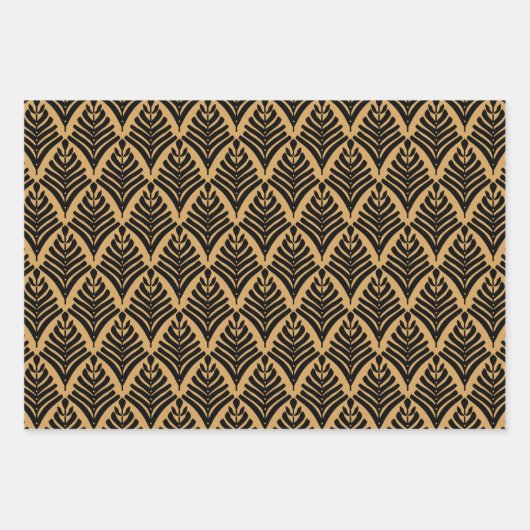 Schwarz und Gold Art Deco Lüftermuster Blume Geschenkpapier Set (Vorderseite 3)
