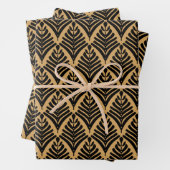 Schwarz und Gold Art Deco Lüftermuster Blume Geschenkpapier Set (Beispiel)
