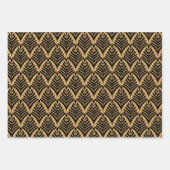 Schwarz und Gold Art Deco Lüftermuster Blume Geschenkpapier Set (Vorderseite)