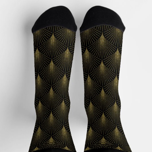 Schwarz und Gold Art Deco Muster 3 Socken (Oben)