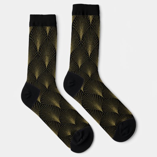 Schwarz und Gold Art Deco Muster 3 Socken (Rechts)