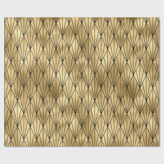 Schwarz und Gold Art Deco Muster Geschenkpapier (Flach)