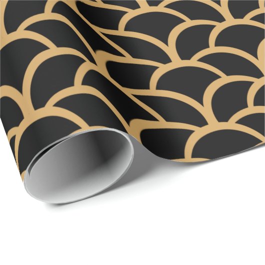 Schwarz und Gold Art Deco Muster Geschenkpapier (Rolleneckpunkt)