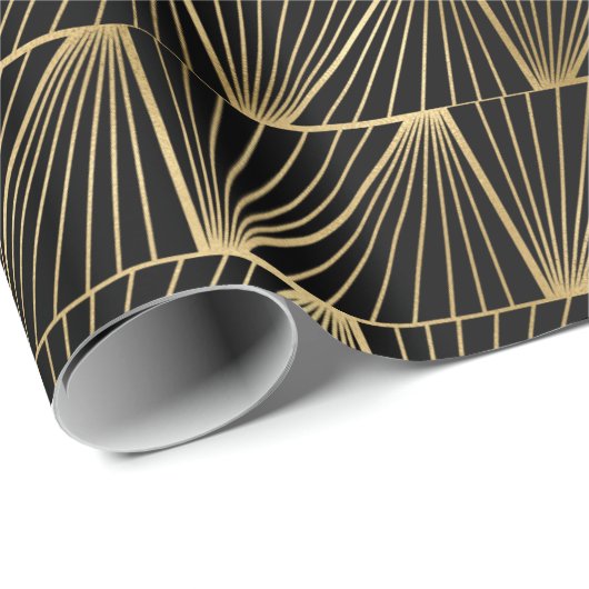 Schwarz und Gold Art Deco Muster Geschenkpapier (Rolleneckpunkt)