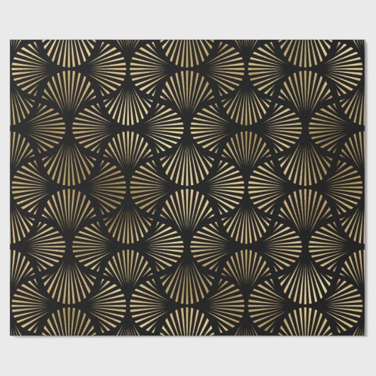 Schwarz und Gold Art Deco Muster Geschenkpapier (Flach)