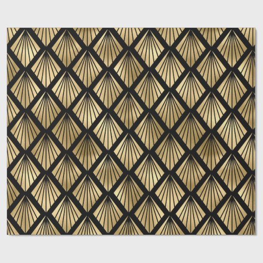 Schwarz und Gold Art Deco Muster Geschenkpapier (Flach)