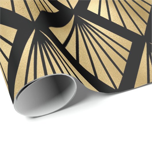 Schwarz und Gold Art Deco Muster Geschenkpapier (Rolleneckpunkt)