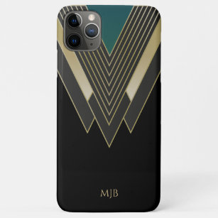 Schwarz und Gold Art Deco Muster mit Monogram Case-Mate iPhone Hülle