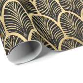 Schwarz und Gold Art Deco Palm Leaf Muster Geschenkpapier (Rolleneckpunkt)