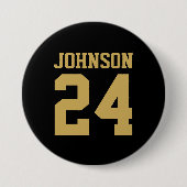 Schwarz und Gold Athlet Name Trikotnummer Button (Vorderseite)