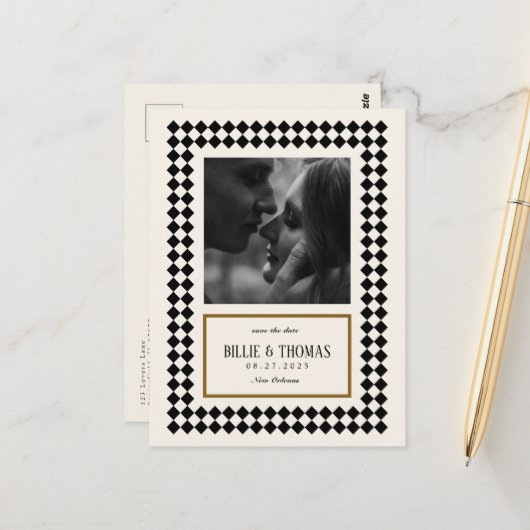 Schwarz und Gold auf dem ivorischen Schachbrett -  Postkarte (Vorderseite/Rückseite Beispiel)