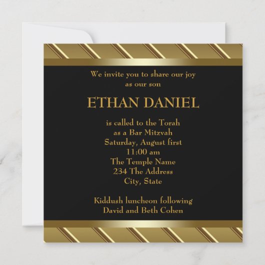 Schwarz und Gold Bar Mitzvah Einladung (Rückseite)