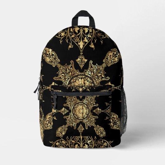 Schwarz und Gold Bedruckter Rucksack (Vorderseite)