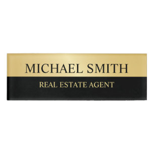 Schwarz und Gold Beruflich Personalisiert Namenschild