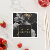 Schwarz und Gold Blumenchic Elegantes Brautparty Serviette (Beispiel)