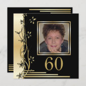 Schwarz und Gold Blüte 60. Geburtstag Einladung (Vorne/Hinten)