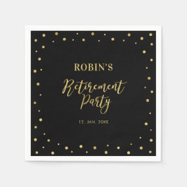Schwarz und Gold | Chic Confetti Retirement Party Serviette