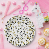 Schwarz und Gold Confetti Dot Pattern Modernes Ein Pappteller (Party)