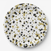 Schwarz und Gold Confetti Dot Pattern Modernes Ein Pappteller (Vorderseite)