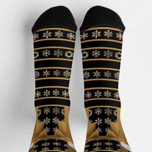 Schwarz und Gold Coquette Bow Snowflake Stricksock Socken (Oben)