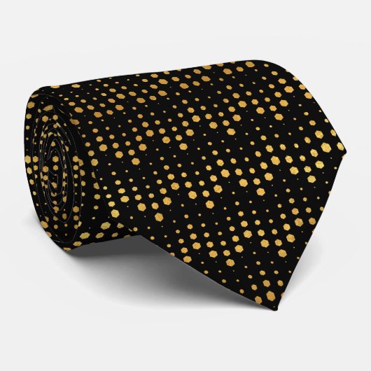 Schwarz und Gold Dots Neck Tie Krawatte (Gerollt)