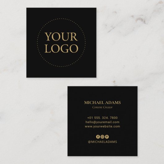 Schwarz und Gold | Einfache Logos und soziale Medi Quadratische Visitenkarte (Vorne/Hinten)