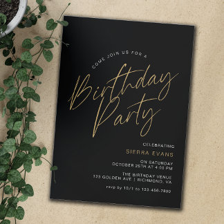 Schwarz und Gold | Einfache Minimale Typografie Ge Einladung
