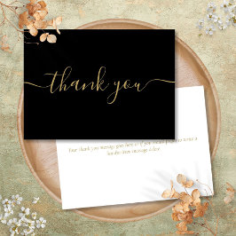 Schwarz und Gold Einfache moderne, elegante Schrif Dankeskarte
