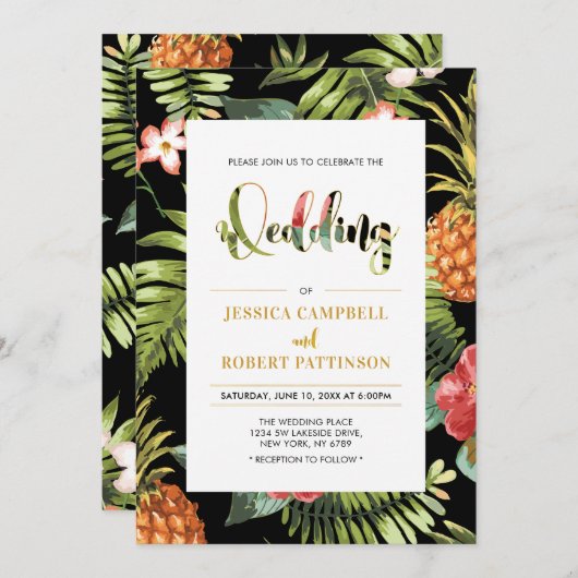 Schwarz und Gold | Einladung zur Hochzeit in Trope (Vorne/Hinten)