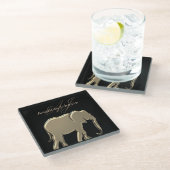 Schwarz und Gold Elefant Elegant Mit Monogramm Glasuntersetzer (Schrägansicht)