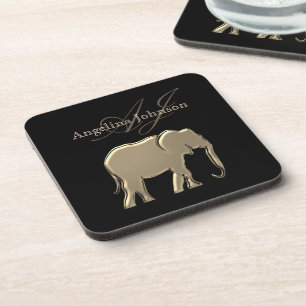 Schwarz und Gold Elefant Modern Elegant Monogramm Untersetzer