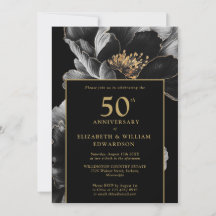 Schwarz und Gold Elegant Blumen 50 Jahre alt