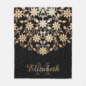 Schwarz und Gold Elegant Blumen Fleecedecke (Vorderseite)