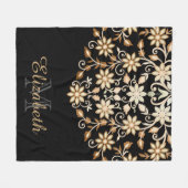 Schwarz und Gold Elegant Blumen Fleecedecke (Vorderseite (Horizontal))