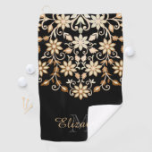 Schwarz und Gold Elegant Blumen Golfhandtuch (Insitu)