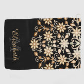 Schwarz und Gold Elegant Blumen Golfhandtuch (Horizontal)