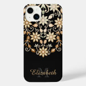 Schwarz und Gold Elegant Blumen iPhone Hülle (Rückseite)