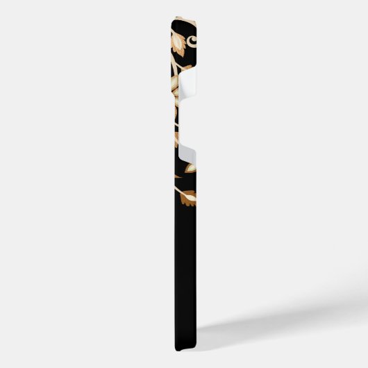 Schwarz und Gold Elegant Blumen iPhone Hülle (Linke Seite)