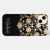 Schwarz und Gold Elegant Blumen iPhone Hülle (Rückseite (Horizontal))