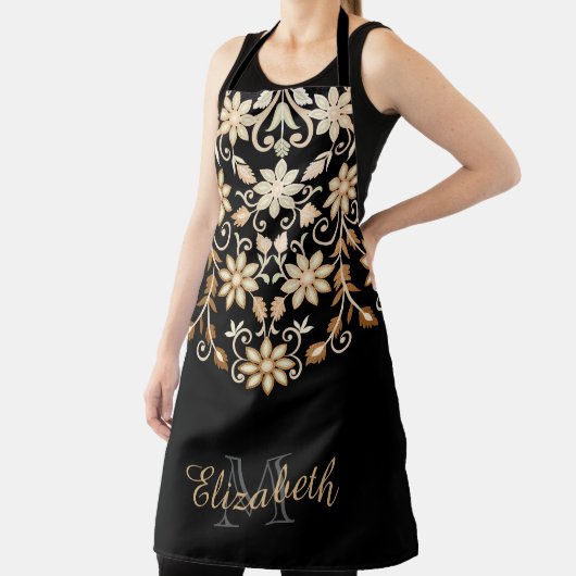Schwarz und Gold Elegant Blumen Schürze (InSitu)