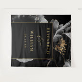 Schwarz und Gold Elegante Blumenzettel Wandteppich (Vorderseite (Horizontal))