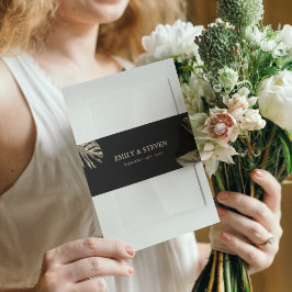 Schwarz und Gold Elegante Botanische Hochzeit Einladungsbanderole