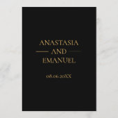 Schwarz und Gold Elegante Einfache Hochzeit Menükarte (Rückseite)