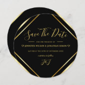 Schwarz und Gold Elegante Einfache Runde Moderne Save The Date (Vorne/Hinten)