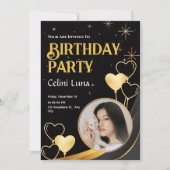 Schwarz und Gold Elegante Glückwunsch zum Geburtst Einladung (Vorderseite)