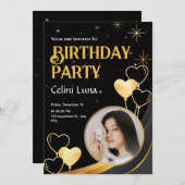 Schwarz und Gold Elegante Glückwunsch zum Geburtst Einladung (Vorne/Hinten)