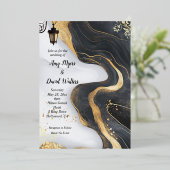 Schwarz und Gold Elegante Hochzeit Einladung (Stehend vorne)