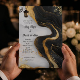 Schwarz und Gold Elegante Hochzeit Einladung